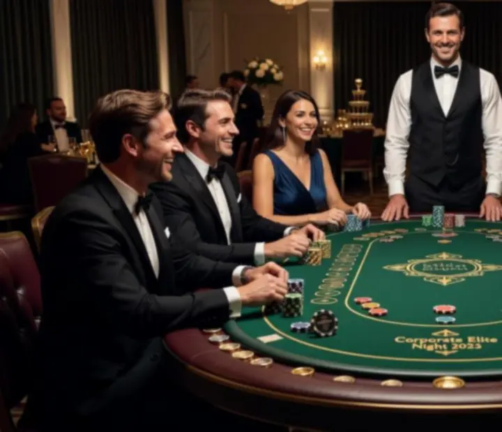 Stylový pokerový večer s hosty u stolu a žetony